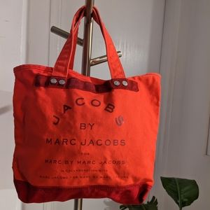 Marc by Marc Jacobs canvas red book zip tote bag